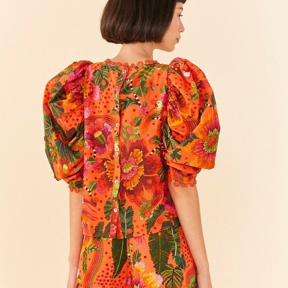 FARM Rio Women's Blouse in Orange Blooming Garden Size: XS - Picture 4 of 13